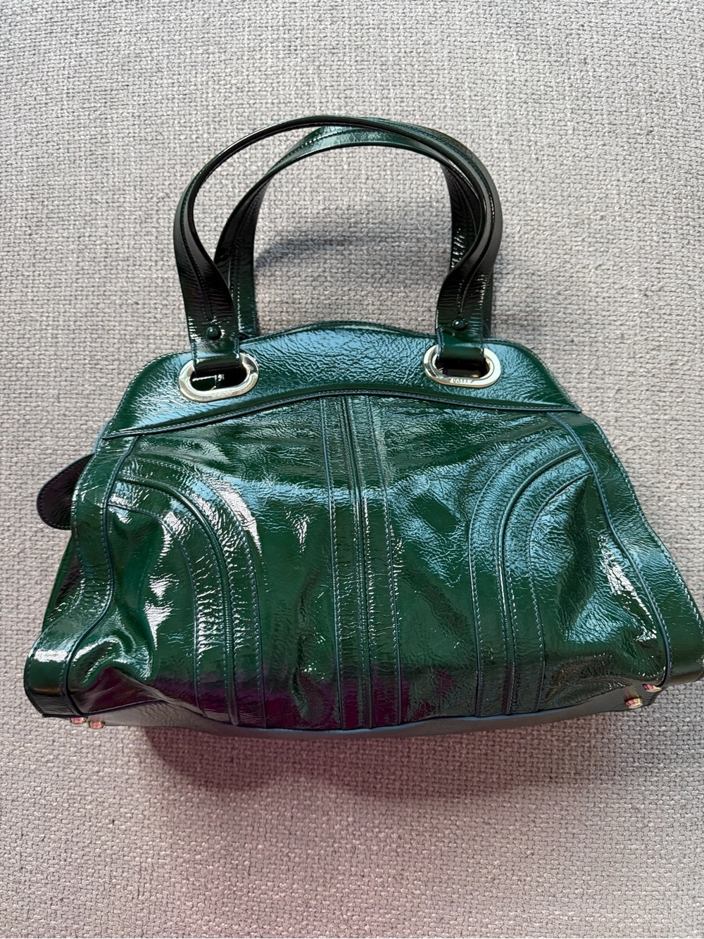 Authentic Bally Emerald Green Patent Leather Top Handle Bag | Rare Vernis Leathe